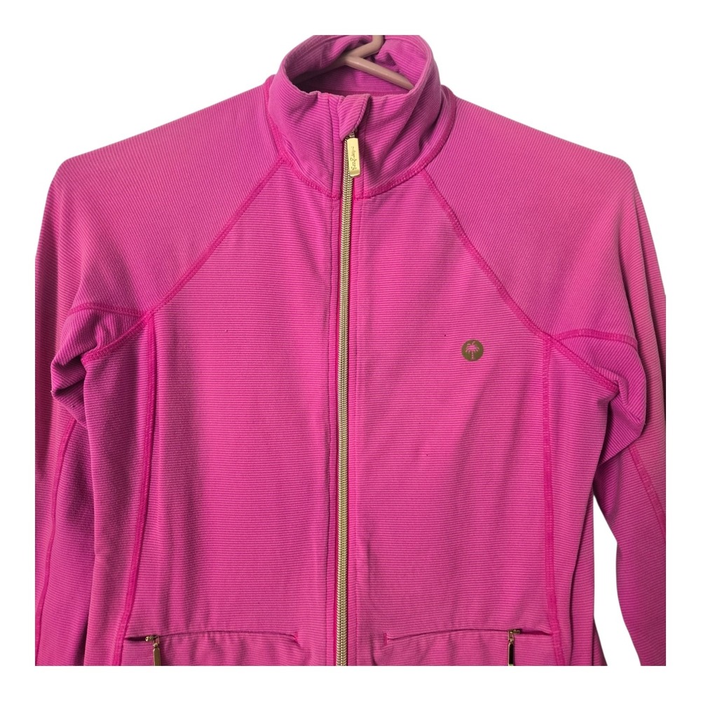 Lilly Pulitzer Luxletic Pink Full Zip Textured Jacket XS Mock Neck Palm Tree